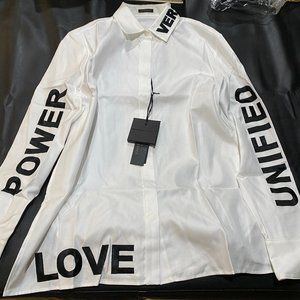 New VERSACE White 'Love, Power, Unified' Shirt